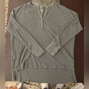 Gray/Green Waffle Henley Long Sleeve